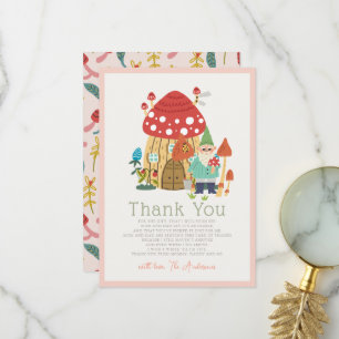 Carte De Remerciements Jardin Gnome Champignons Baby shower fille rose