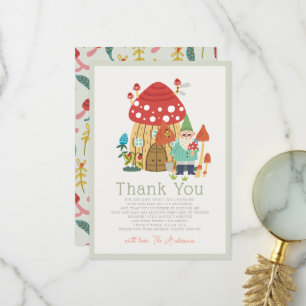 Carte De Remerciements Jardin Gnome Champignons Green Baby shower garçon
