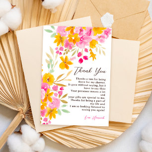 Carte De Remerciements Jardin jaune rose floral aquarelle nuptiale