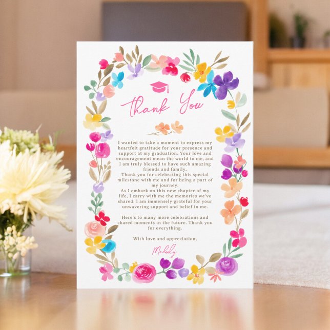 Carte De Remerciements Jardin peint fleur sauvage graduation de prairie (Painted garden wildflowers meadow graduation thank you card)