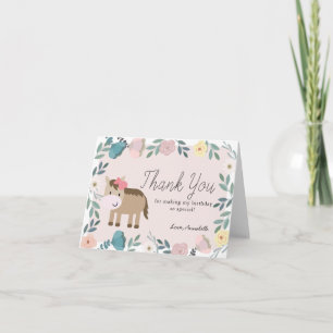 Carte De Remerciements Jardin rose Floral Horse Girl Anniversaire