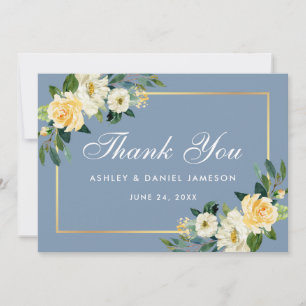 Carte De Remerciements Jaune Blanc Floral Dusty Blue Mariage