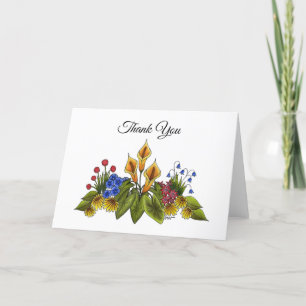 Carte De Remerciements Jaune Calla Lilies Jardin Floral Doodle Scène