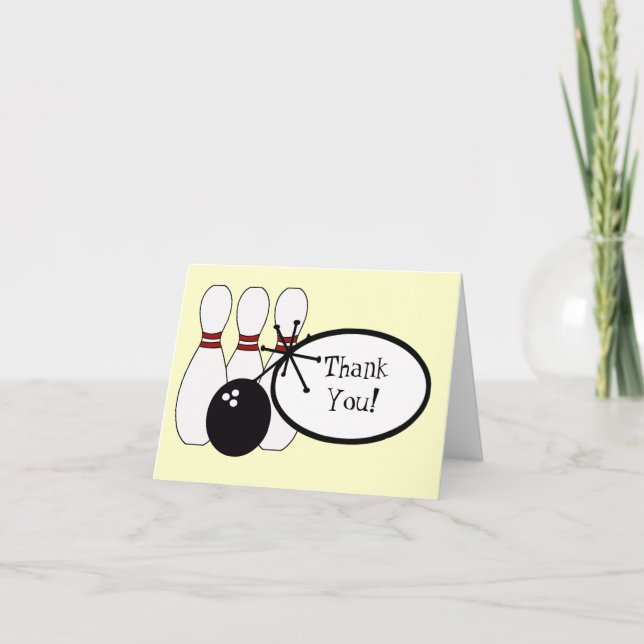 Carte de remerciements jaune de bowling de KRW (Devant)