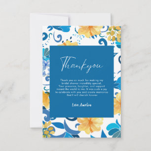Carte De Remerciements Jaune Floral bleu italien nuptiale