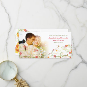 Carte De Remerciements Jaune Hibiscus & Hirondelles Floral Mariage Photo