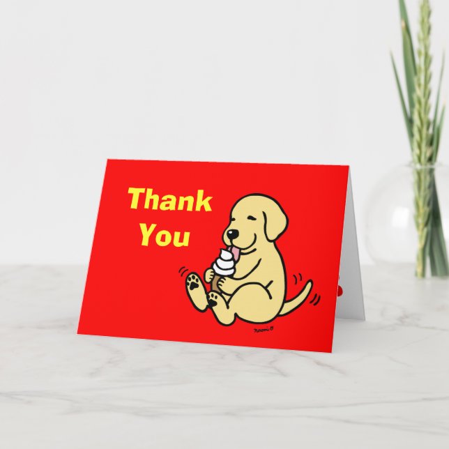 Carte De Remerciements Jaune Labrador Licking Glace Crème Rouge (Devant)
