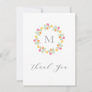 Carte De Remerciements Jaune, orange, Aquarelle rose Fleur couronne