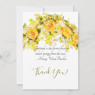 Carte De Remerciements Jet floral d'aquarelle sensible de rose jaune