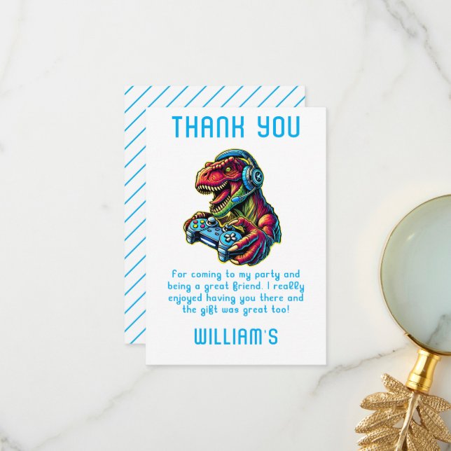 Carte De Remerciements Jeu Vidéo Dinosaur Jeu Anniversaire (Devant/Arrière en situation)