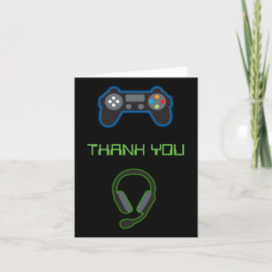 Carte De Remerciements Jeu vidéo Neon Blue & Green Motif Monogramme