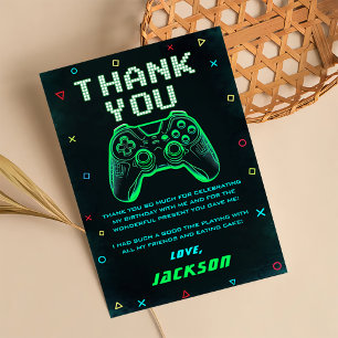 Carte De Remerciements Jeu vidéo Neon Green Arcade Anniversaire