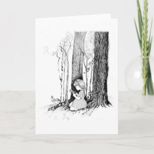 Carte De Remerciements Jeune fille et chien, cueillir des fleurs plus sim