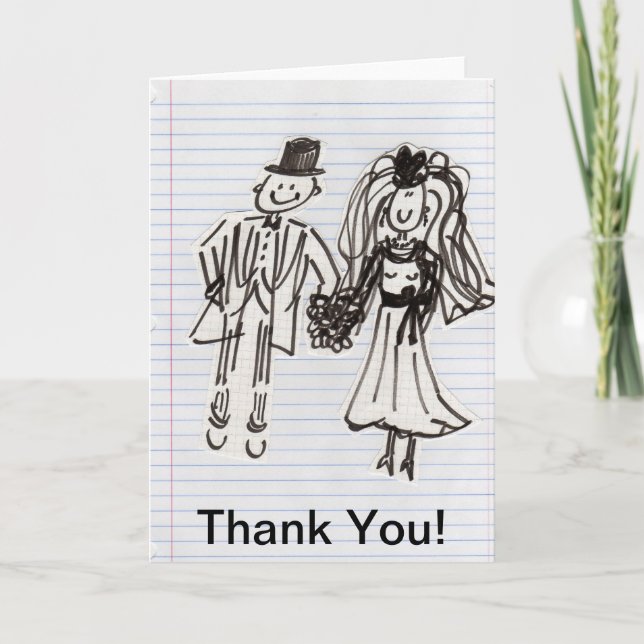 Carte De Remerciements Jeune mariée de bande dessinée+Merci de marié (Devant)