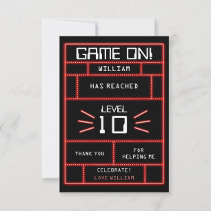 Carte De Remerciements Jeux vidéo rétro arcade néon Anniversaire Enfants