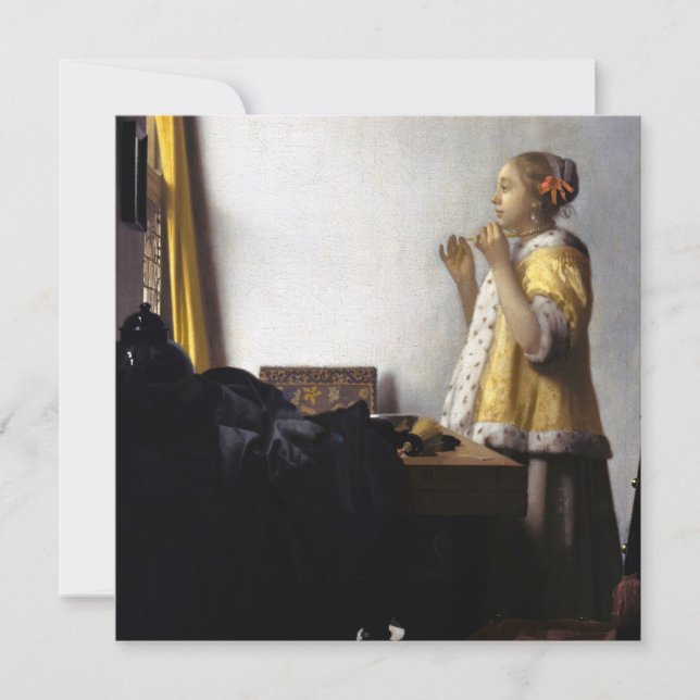 Carte De Remerciements Johannes Vermeer - Jeune femme avec collier perle (Devant)