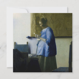 Carte De Remerciements Johannes Vermeer - Une femme en bleu lisant une le