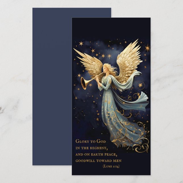 Carte De Remerciements Joie céleste en Signet de Noël Angel bleu (Devant / Derrière)