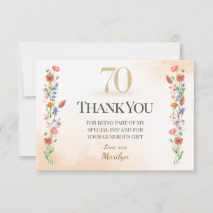 Carte De Remerciements Joli 70e Anniversaire – Conception de Fleur Sauvag
