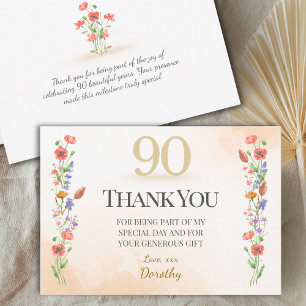 Carte De Remerciements Joli 90e Anniversaire – Conception de Fleur Sauvag