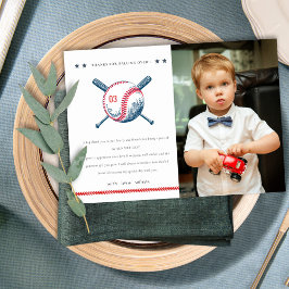 Carte De Remerciements Joli Anniversaire Enfant Thème Baseball Rouge Navy