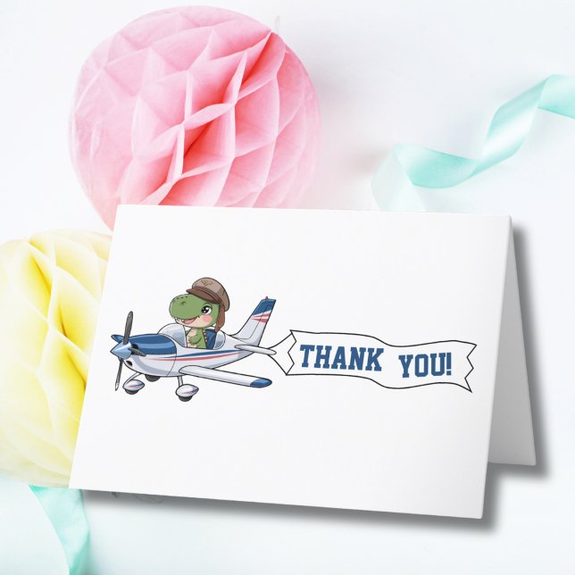 Carte De Remerciements Joli avion blanc bleu & Anniversaire des enfants d (Créateur téléchargé)
