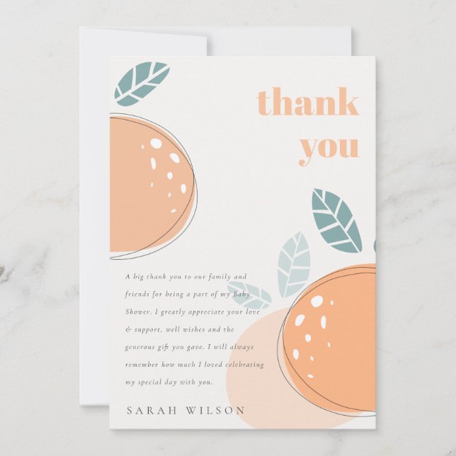 Carte De Remerciements Joli Baby shower Abstrait orange Fruity Bold (Devant)