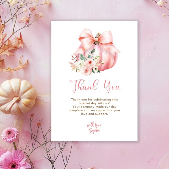 Carte De Remerciements Joli Baby shower Citrouille rose (Créateur téléchargé)