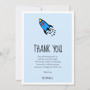 Carte De Remerciements Joli Baby shower de bébé garçon de roquette bleu