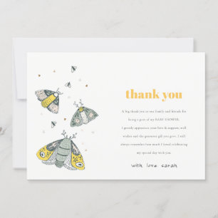 Carte De Remerciements Joli Baby shower de petit bug gris jaune élégant