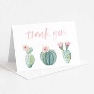 Carte De Remerciements Joli Baby shower Pastel Rose Cactus Plier