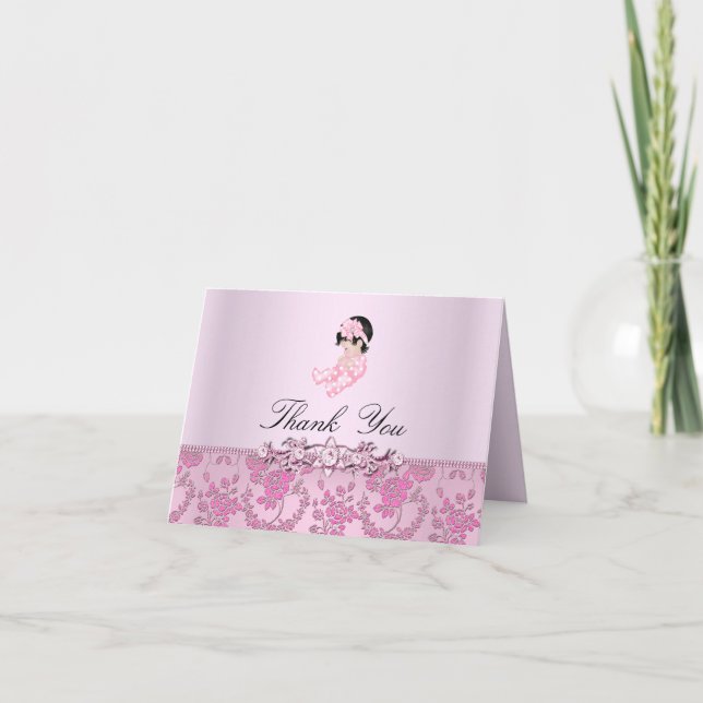 Carte De Remerciements Joli Baby shower rose rose (Devant)