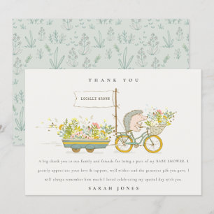 Carte De Remerciements Joli Baby shower Vélo Hérisson Cultivé Localement 
