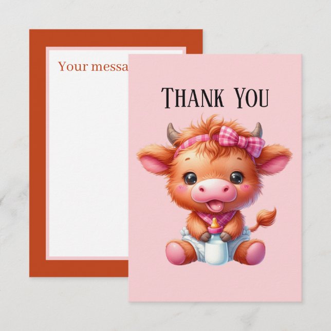 Carte De Remerciements Joli bébé ajouter le message fille Highland vache (Devant / Derrière)