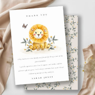 Carte De Remerciements Joli bébé lion de la forêt feuillage Anniversaire