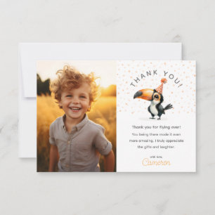 Carte De Remerciements Joli bébé toucan, vole jusqu'ici, photo d'annivers