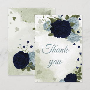 Carte De Remerciements joli bleu marine et bleu poussiéreux fleurs