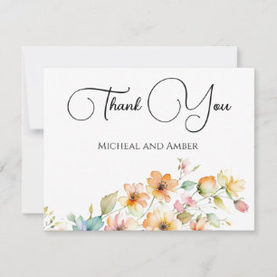 Carte De Remerciements Joli Boho Orange rose Aquarelle Fleurs sauvages
