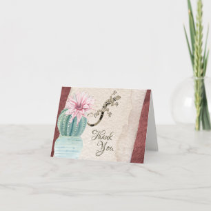 Carte De Remerciements Joli Cactus avec Fleur et Gecko Sud-ouest