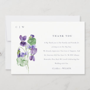 Carte De Remerciements Joli Chic Monogram Violet Floral Bunal Mariage