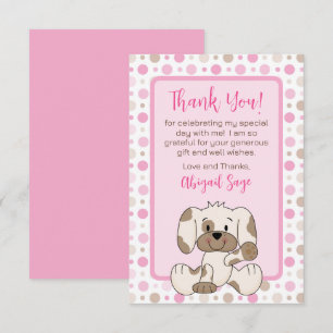Carte De Remerciements Joli Chien Chien Rose Polka Baby shower
