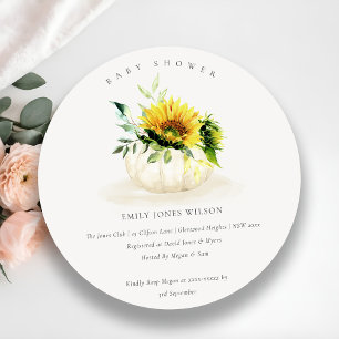 Carte De Remerciements Joli Citrouille de tournesol Floral Baby shower In