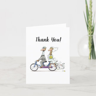 Carte De Remerciements joli couple de girafes mariages à vélo