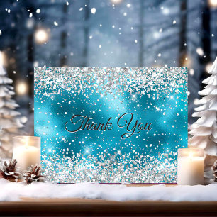 Carte De Remerciements Joli faux brillant argent turquoise