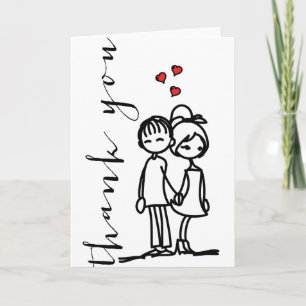 Carte De Remerciements Joli garçon et fille en amour Doodles Mariage