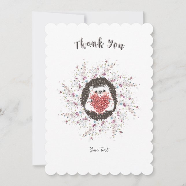 Carte De Remerciements Joli Hérisson rose Coeur Texte (Devant)