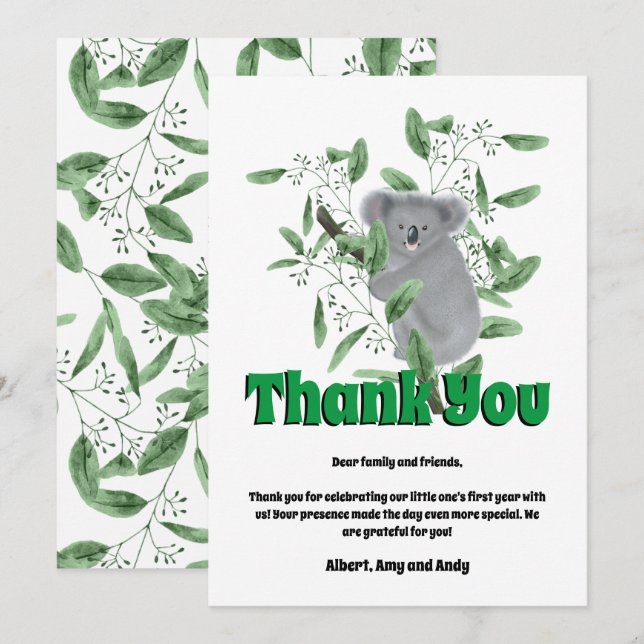 Carte De Remerciements Joli Koala Grimpeur d'un Arbre Eucalyptus (Devant / Derrière)