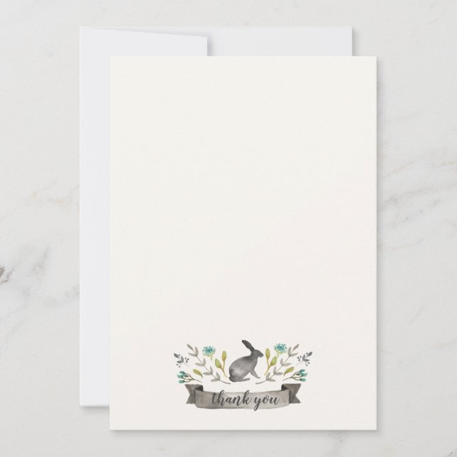 Carte De Remerciements Joli lapin aquarelle avec fleurs (Devant)