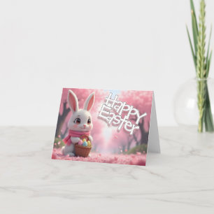 Carte De Remerciements Joli lapin de Pâques avec panier et œufs colorés