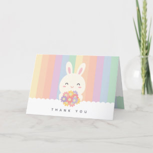 Carte De Remerciements Joli lapin lapin avec Fleurs arc-en-ciel